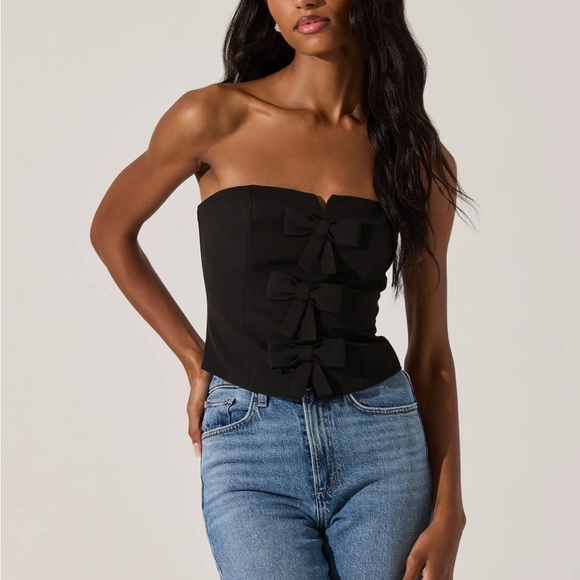 ASTR Black Strapless Bow Bustier Top XS - Picture 1 of 5